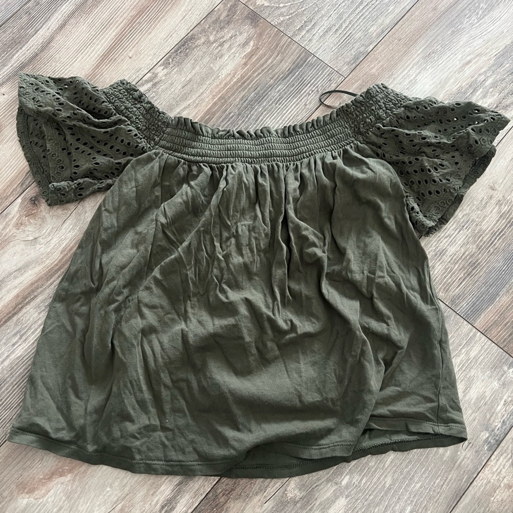 American Eagle Olive Green Off-Shoulder Top